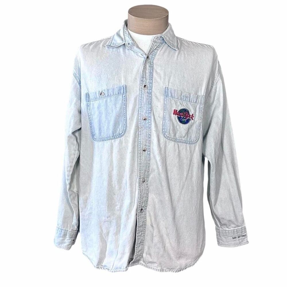 Vintage 80’s Hard Rock Cafe San Antonio Texas Denim Button Up Shirt